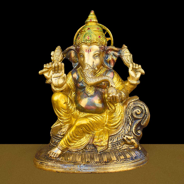 10.2-inch Lord Ganesha Ganpati brass idol with intricate detailing, perfect for home worship, temple decor, and gifting. India’s Largest Brass Idols Brand - www.satvikstore.in