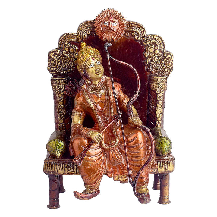10.8 Inch Antique Brass Lord Ram On Throne (Singhasan) Idol Brass Statue featuring intricate detailing, perfect for spiritual home decor, temple worship, and devotional gifting. India’s Largest Brass Idols Brand - www.satvikstore.in