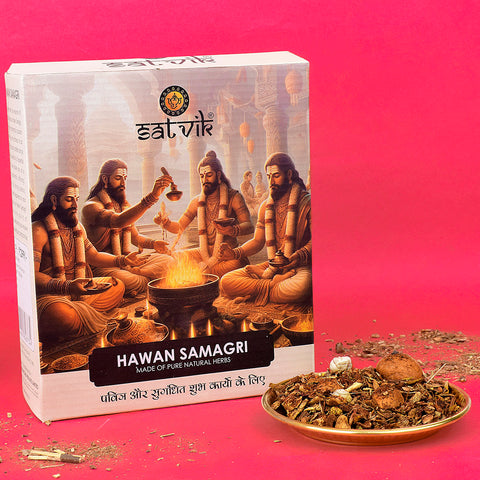 100% Natural Hawan Samagri is a divine blend of herbs and sacred ingredients used for peaceful and prosperous yagnas, enhancing spiritual purity and positivity during puja rituals β Indiaβs Largest Pooja Accessories Brand β www.satvikstore.in