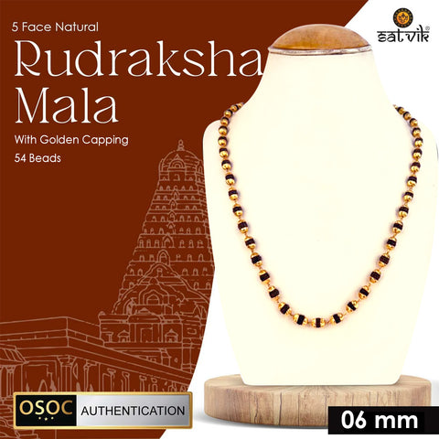 100% Original Certified 5 Mukhi Rudraksha Mala with Golden Capping β Natural Spiritual Beads for Protection, Health, and Positive Energy. Indiaβs Largest Pooja Accessories Brand - www.satvikstore.in