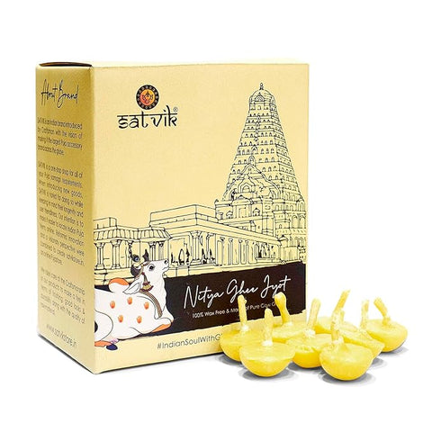 Bulk Pack of 100 Pure Cow Ghee Diya Wicks (Wax Free), made from Ayurvedic cow ghee for long, clean-burning light during aarti and festivals. Indiaβs Largest Pooja Accessories Brand β www.satvikstore.in