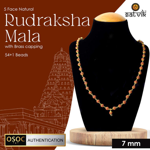 100% Original & Certified 5 Mukhi Face Natural Rudraksha Mala with Brass Capping