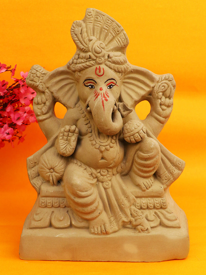 10 Inch Pramoda eco-friendly Ganesha idol handcrafted from natural shadu mati, ideal for Ganesh Chaturthi celebrations and immersion. India’s Largest Pooja Accessories Brand – www.satvikstore.in