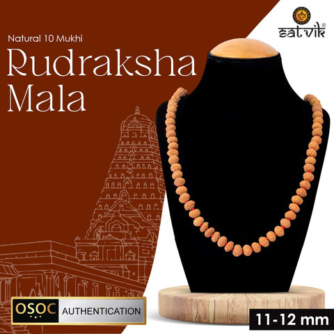 Original 10 Mukhi Rudraksha Mala with 108 Beads for Meditation and Divine Protection. Indiaβs Premium Jap Mala Store - www.satvikstore.in