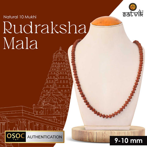 Original 10 Mukhi Rudraksha Mala with 108 Beads for Meditation and Divine Protection. Indiaβs Premium Jap Mala Store - www.satvikstore.in