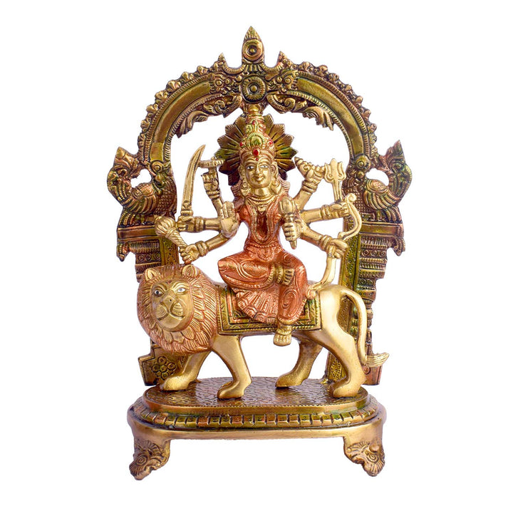 11.8 Inch Stunning Sherawali Mata Idol Brass Statue featuring intricate detailing, perfect for spiritual home decor, temple worship, and devotional gifting. Indiaβs Largest Brass Idols Brand - www.satvikstore.in