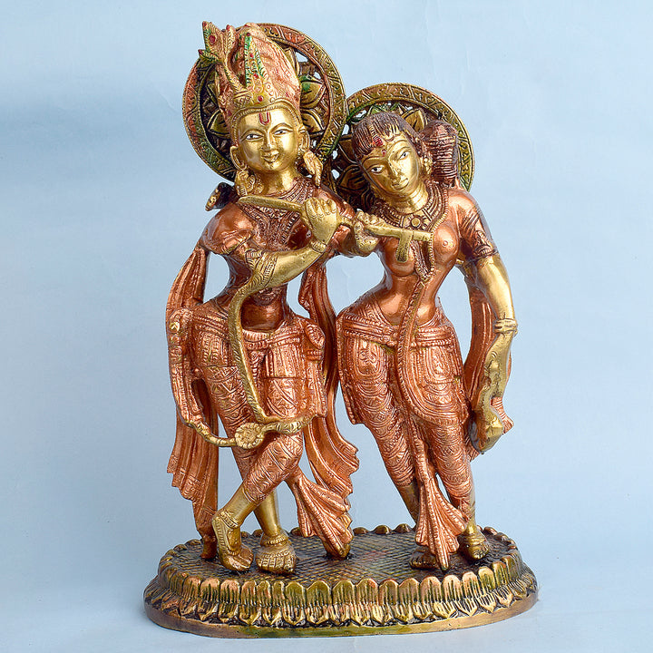 11 Inch Brass Radha Krishna Standing Together Statuefeaturing intricate detailing, perfect for spiritual home decor, temple worship, and devotional gifting. India’s Largest Brass Idols Brand - www.satvikstore.in