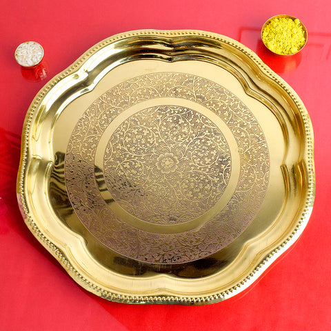 12 Inch Brass Decorative Engraved Aarti Puja Thali with Traditional Design for Hindu Rituals and Festive Ceremonies Indiaβs Largest Pooja Accessories Brand β www.satvikstore.in