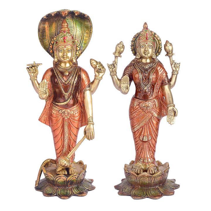 15.4 inch large brass Vishnu and Laxmi murti symbolizing prosperity, protection, and divine blessings. India’s Largest Brass Idols Brand - www.satvikstore.in