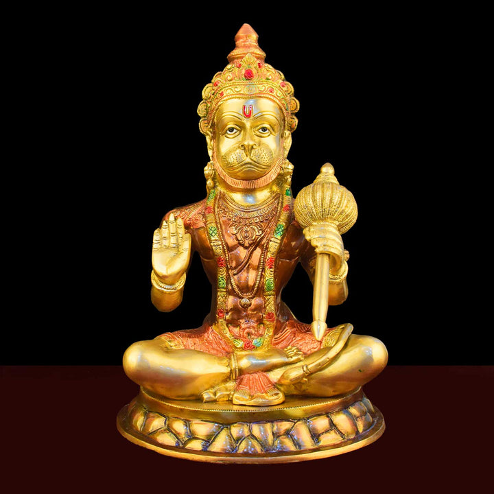 15 Inch Brass Blessing Lord Hanuman Idol with fine detailing, symbolizing strength, devotion, and protection β perfect for pooja room, home temple, or as a spiritual gift. No.1 Brass Idol Store www.satvikstore.in