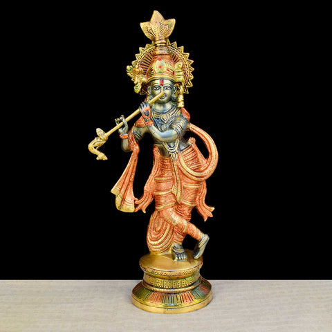 15-inch colored Lord Krishna statue beautifully crafted for divine home and temple dΓ©cor, symbolizing love, devotion, and spiritual grace. Indiaβs Largest Brass Idols Brand - www.satvikstore.in