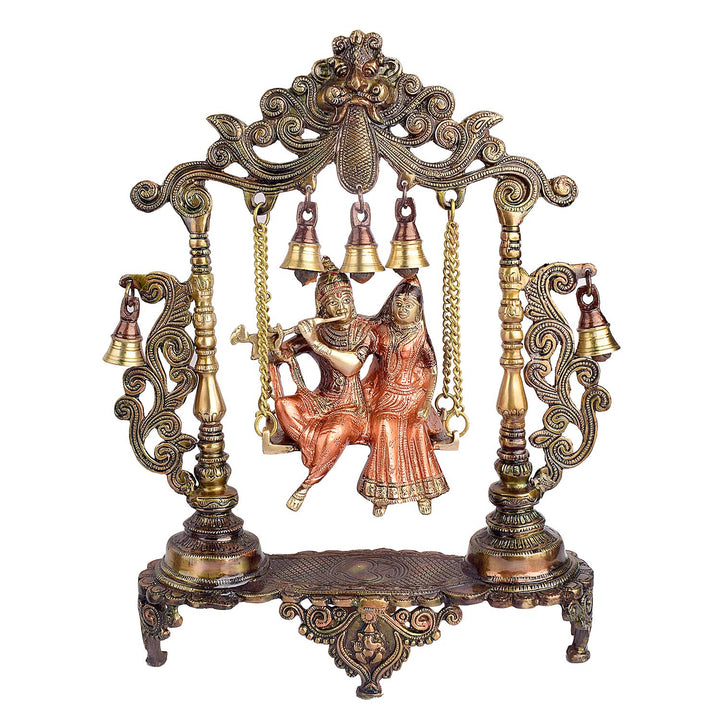 18.1 Inch Pure Brass Large Radha Krishna Swing Jhoola Brass Statue featuring intricate detailing, perfect for spiritual home decor, temple worship, and devotional gifting. India’s Largest Brass Idols Brand - www.satvikstore.in