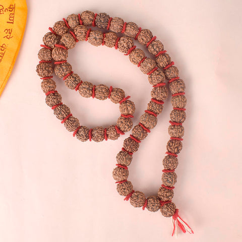 "18mm 5 Mukhi Kanthi Pathriya Rudraksha Mala with natural brown beads for spiritual protection and clarity"Indiaβs Premium Rudraksha Jap Mala Store- www.satvikstore.in