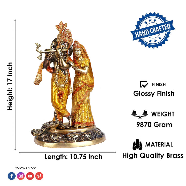  Lord Radha and Krishna Murti with Bansuri(Flute), Radha Krishna Statue made from Virgin Quality Brass for long-lasting use. Handmade product from the Artisanship of India's Craftsman Using Modern Style.