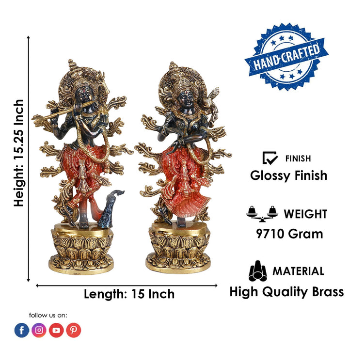 Lord Radha and Krishna Murti with Bansuri(Flute), Radha Krishna Statue made from Virgin Quality Brass for long-lasting use. Handmade product from the Artisanship of India's Craftsman Using Modern Style.