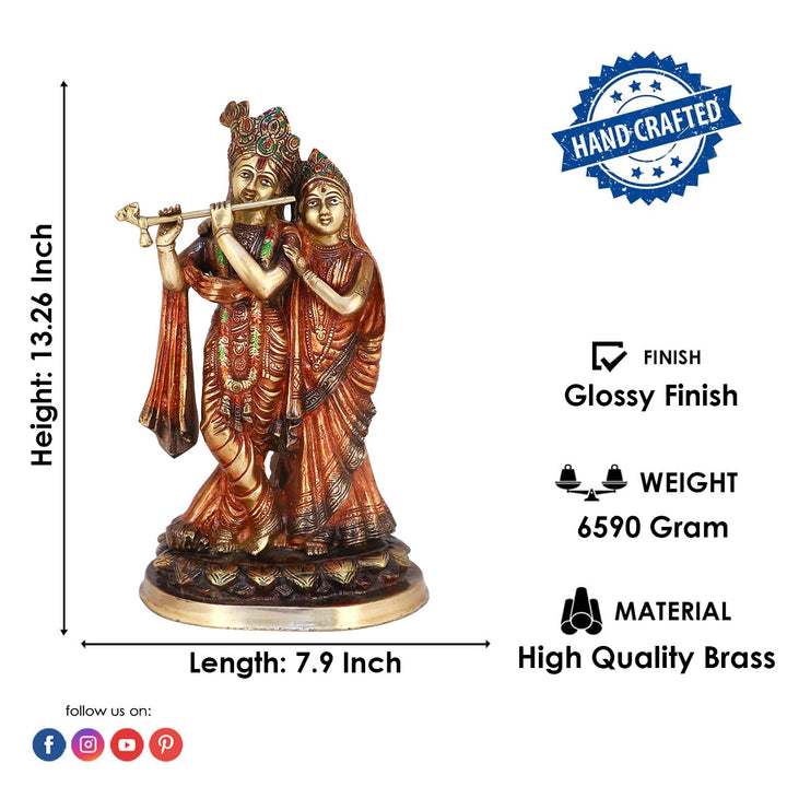 Lord Radha and Krishna Murti with Bansuri(Flute), Radha Krishna Statue made from Virgin Quality Brass for long-lasting use. Handmade product from the Artisanship of India's Craftsman Using Modern Style.