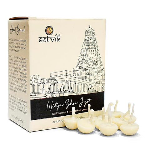 Pack of 50 Pure Ghee Diya Wicks (Wax Free), ideal for long aartis and sacred rituals. Handmade, natural, and eco-friendly for divine illumination. Indiaβs Largest Pooja Accessories Brand β www.satvikstore.in
