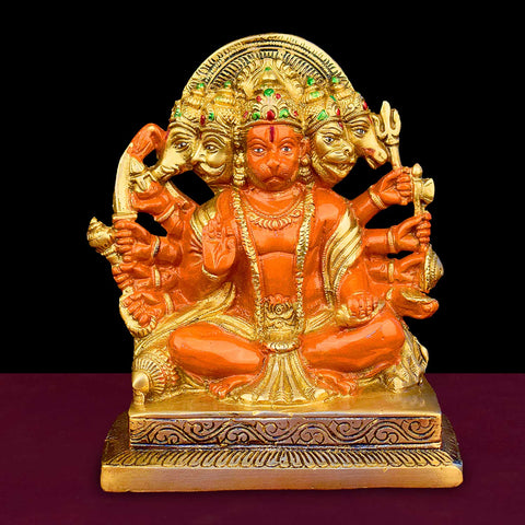 6.3 Inch Panchmukhi Kesari Nandan Hanuman Brass Idol with fine detailing, symbolizing strength, devotion, and protection β perfect for pooja room, home temple, or as a spiritual gift. No.1 Brass Idol Store www.satvikstore.in