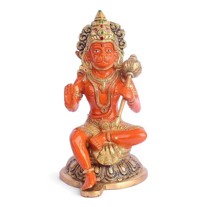7.9 Inch Shree Kesari Hanuman Sitting Brass Idol with fine detailing, symbolizing strength, devotion, and protection β perfect for pooja room, home temple, or as a spiritual gift. No.1 Brass Idol Store www.satvikstore.in