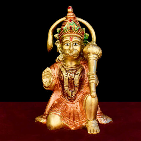 8.7 Inch Brass Colored Hanuman Idol with fine detailing, symbolizing strength, devotion, and protection β perfect for pooja room, home temple, or as a spiritual gift. No.1 Brass Idol Store www.satvikstore.in