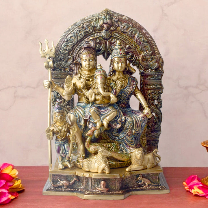 Large Brass Idol of 11.8 Inch Handcrafted Brass Shiv Parivaar and Shiv Parvati Statue. Tall Brass Murti, Big Brass Statue, Brass Sculpture, God Brass Idol online. Large. Premium Brass Statue, Vintage Brass Idol Collection. satvikstore.in. India’s No 1 Brass Idol Store website. Top and best brand for brass idol. on www.satvikstore.in