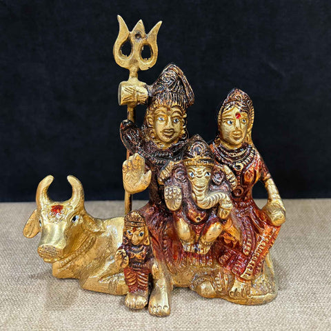 4.7 Inch Sampurna Shiv Parivaar with Nandi, a beautifully crafted brass idol featuring Lord Shiva, Parvati, Lord Ganesha, and Nandi, symbolizing divine family blessings and prosperity. No.1 Brass Idol Store www.satvikstore.in