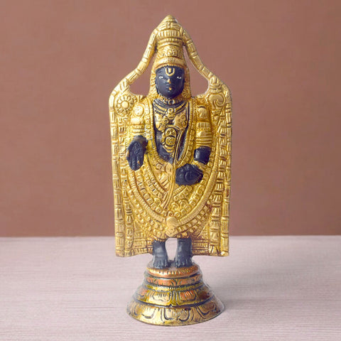 8 Inch Tirupati Balaji sculpture, a meticulously crafted brass idol of Lord Venkateshwara, symbolizing divine blessings, prosperity, and protection for your home and temple. No.1 Brass Idol Store www.satvikstore.in