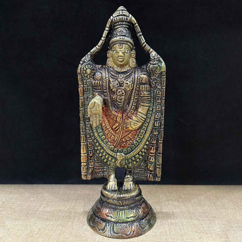 8 Inch Tirupati Balaji Brass Idol with Antique Finish, Exquisite Handcrafted Design for Temple Worship and Spiritual Decor. No.1 Brass Idol Store www.satvikstore.in