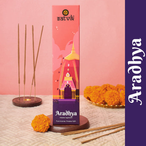Aradhya Pure Masala Incense Sticks box for meditation, prayer, and relaxation. Indiaβs Largest Pooja Accessories Brand - www.satvikstore.in