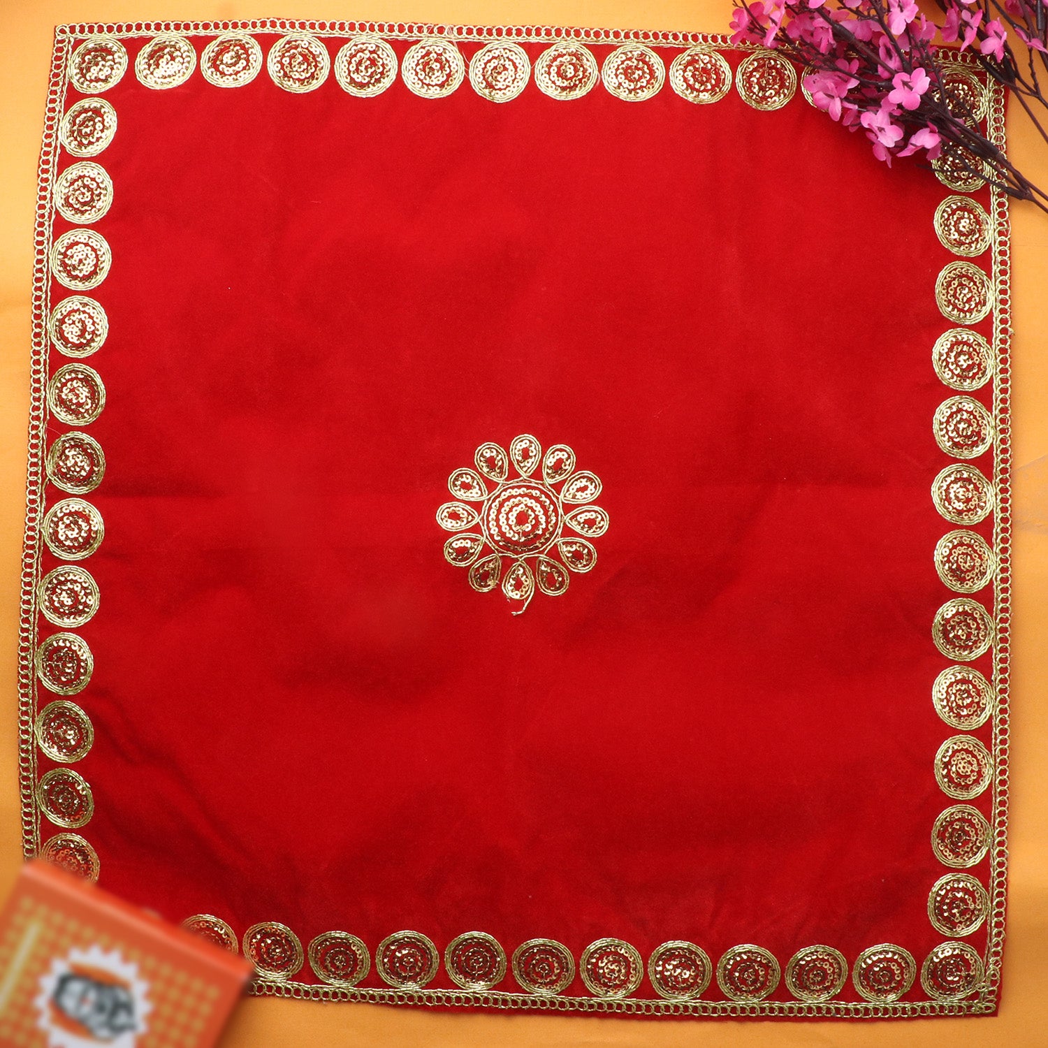 Artistic Red Velvet Puja Aasan (42 x 42 Cms) Set of 4, a set of four beautifully crafted red velvet prayer mats, designed for pooja and spiritual ceremonies, offering both comfort and a touch of elegance. 
Indiaβs Largest Pooja Accessories Brand β www.satvikstore.in