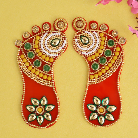 Auspicious Laxmi Charan Paduka β Prosperityβs Footprints Sticker, symbolic Lakshmi footprints in sticker form used for pooja room, entrance decor, and attracting divine blessings of wealth and fortune. 
Indiaβs Largest Pooja Accessories Brand β www.satvikstore.in