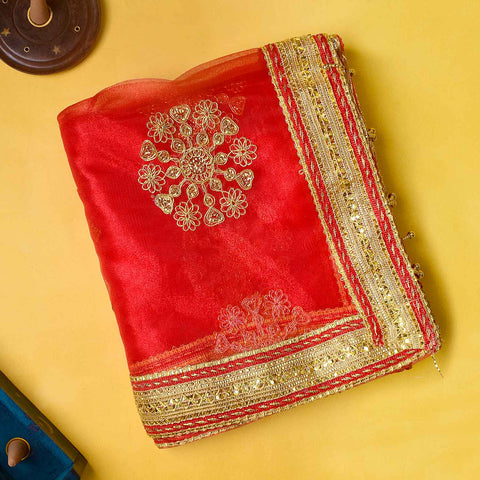 Traditional 84x43 inch Auspicious Mata Ki Chunni with vibrant red fabric and traditional embellishments for Mata idol decoration β Indiaβs Largest Pooja Accessories Brand β www.Satvikstore.in