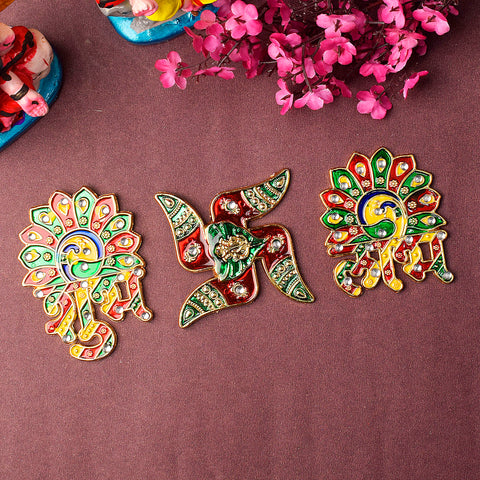 Auspicious Shubh Labh with Swastik wall sticker set in vibrant traditional design, ideal for welcoming prosperity and positive vibes into your home or pooja space. Indiaβs Largest Pooja Accessories Brand β www.satvikstore.in