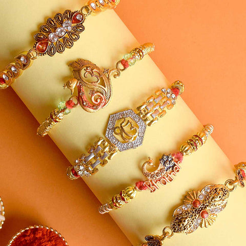Set of 5 Designer Rakhi Threads with Roli Chawal and Ram Sita Stickers for Raksha Bandhan Celebration. Indiaβs Largest Pooja Accessories Brand - www.satvikstore.in