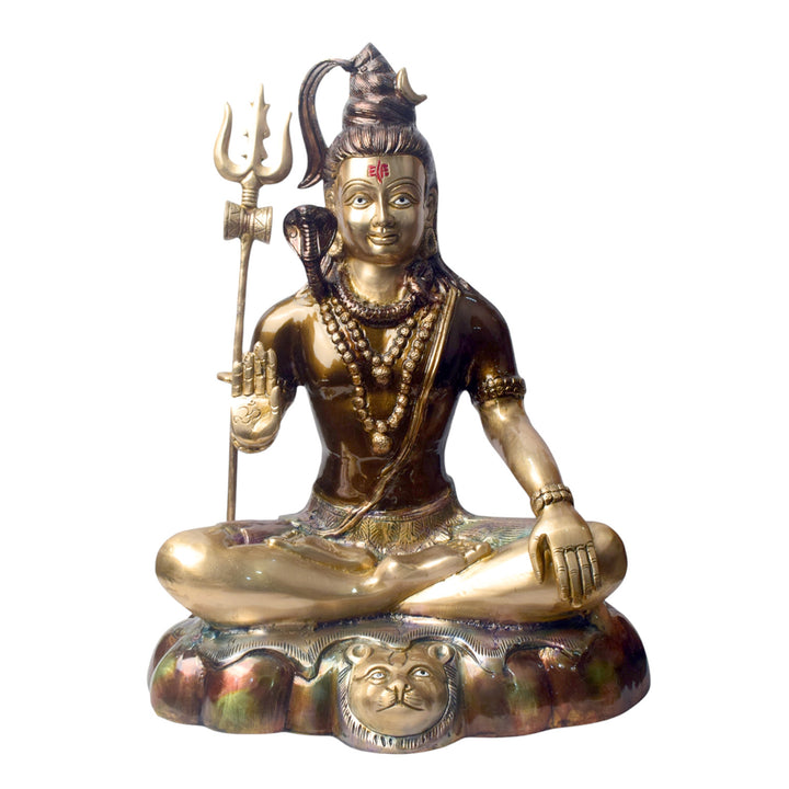 Large Brass Idol of 17 Inch Brass Shiva Idol in Meditative Posture. Embodying peace and spiritual focus, this 17-inch Brass Shiva Idol features Lord Shiva in a serene meditative posture. Known as the ultimate yogi, Lord Shiva is beautifully represented here with intricate detailing in brass, capturing the tranquility and profound wisdom of his meditation. on www.satvikstore.in