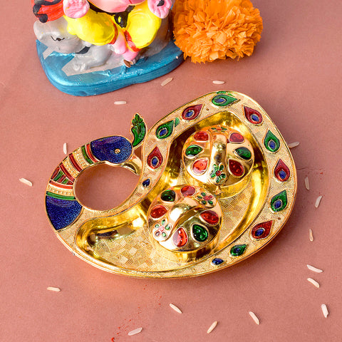 Beautiful peacock design kumkum dispenser crafted for traditional rituals, showcasing intricate detailing and vibrant cultural elegance. Indiaβs Largest Pooja Accessories Brand β www.satvikstore.in