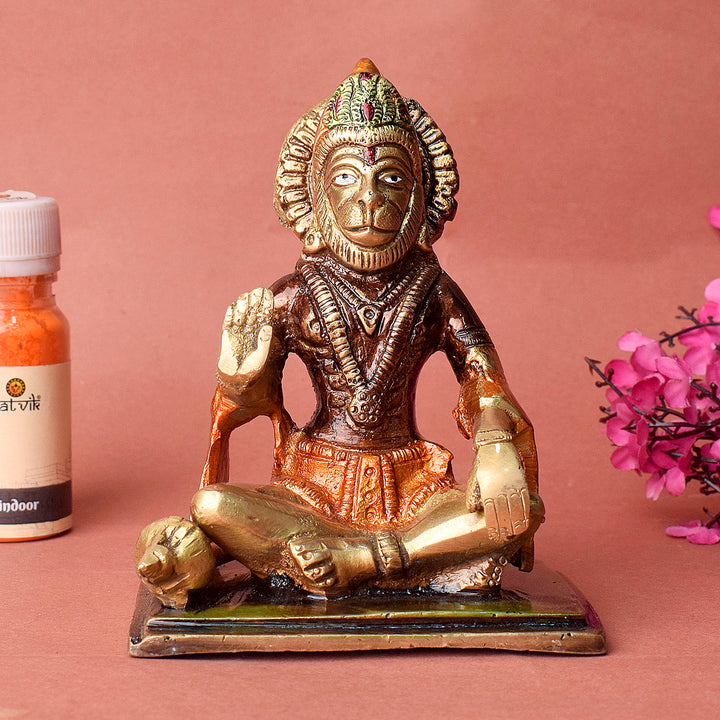 4.3 Inch Brass Hanuman Idol beautifully crafted to symbolize strength, devotion, and protection — perfect for home temple and spiritual gifting. No.1 Brass Idol Store www.satvikstore.in
