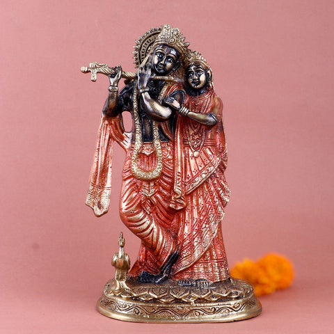 11.2-inch Brass Radha Krishna Idol, intricately designed in traditional Indian style, symbolizing divine love and devotion for home dΓ©cor or worship. No.1 Brass Idol Store www.satvikstore.in