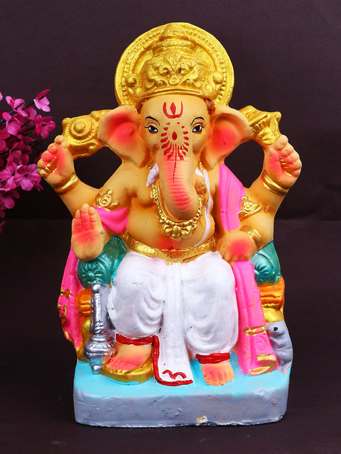 8.6-inch Bhupati eco-friendly Ganesha idol seated in a divine pose, made from shadu mati and adorned with eco-safe festive detailing. Indiaβs Largest Pooja Accessories Brand β www.satvikstore.in