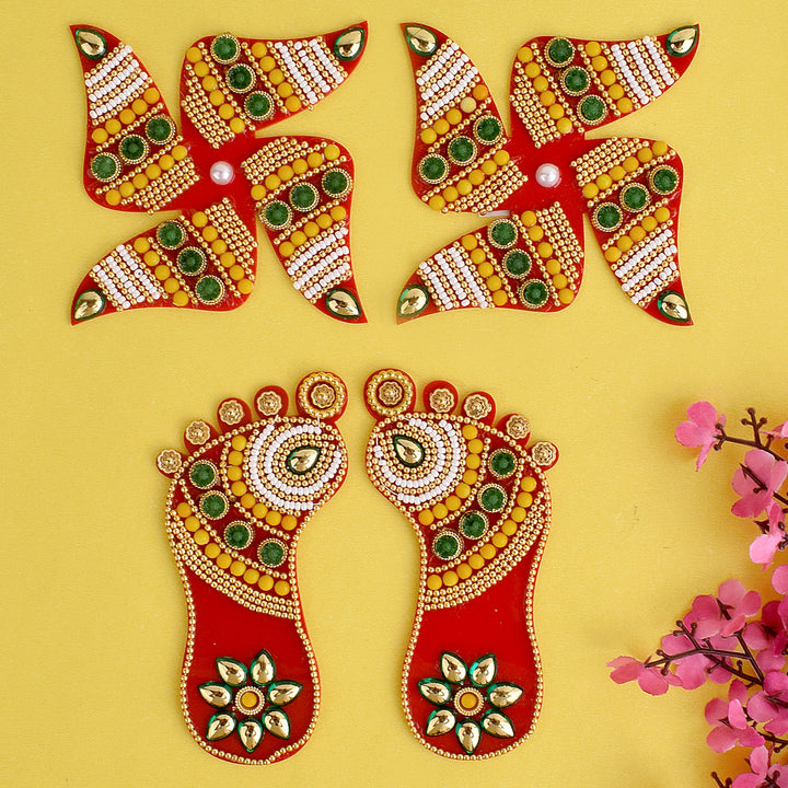 Blessed Charanapaduka with Swastik – A Symbol of Auspiciousness featuring sacred footprints and Swastik symbol, ideal for pooja room, home entrance, and spiritual decor. 
India’s Largest Pooja Accessories Brand – www.satvikstore.in