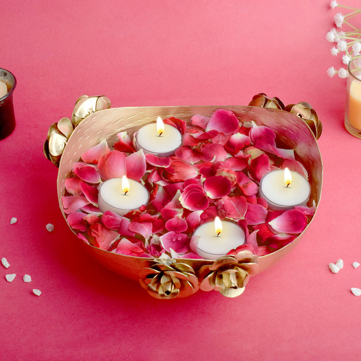 Blossom Elegant Gold Urli – Luxurious gold-finished urli with a blooming design, perfect for festive, spiritual, and decorative home accents. India’s Largest Pooja Accessories Brand – www.satvikstore.in