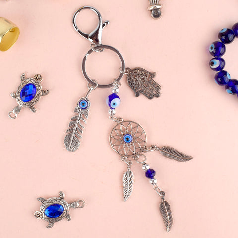 Blue Evil Eye Hamsa Leaf Dream Catcher Keychain β A spiritual and protective charm with the power of the Evil Eye and Hamsa hand. Indiaβs Largest Pooja Accessories Brand β www.satvikstore.in