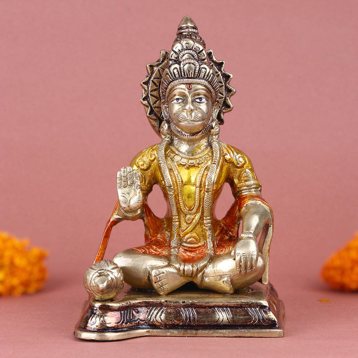 6.4 Inch Pleasant Brass Hanuman Idol β Finely Detailed Statue of Lord Hanuman in a Calm and Powerful Form, Symbolizing Devotion, Strength, and Spiritual Protection for Home or Mandir Decor. No.1 Brass Idol Store www.satvikstore.in