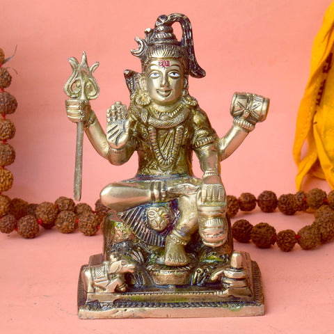 6 Inch Brass Shiv Statue β Elegant and Intricately Crafted Sculpture of Lord Shiva in a Calm and Majestic Form, Ideal for Home Temple, Pooja, and Spiritual Decor. No.1 Brass Idol Store www.satvikstore.in