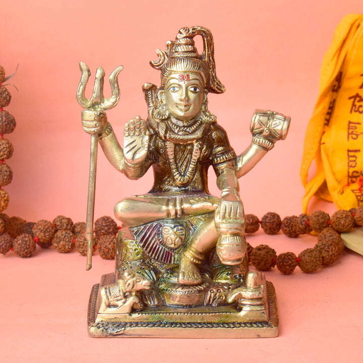 6 Inch Premium Brass Shiv Idol – Finely Crafted Statue of Lord Shiva Depicting Serenity and Power, Ideal for Home Temple, Meditation Space, and Spiritual Decor. No.1 Brass Idol Store www.satvikstore.in