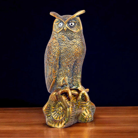 7.9 Inch Brass Owl Figurine β Intricately Designed Symbol of Wisdom, Protection, and Intuition, Perfect for Vastu, Home Decor, and Spiritual Ambience. No.1 Brass Idol Store www.satvikstore.in