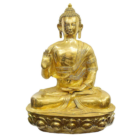 47 Inch Exquisite Brass Buddha Statue in Abhaya Mudra on Lotus Seat β Symbol of Protection, Peace, and Spiritual Strength for Temples or Home Decor. India's Largest Puja Accessories Brand - Satvik No. 1 Brass Idol Collection