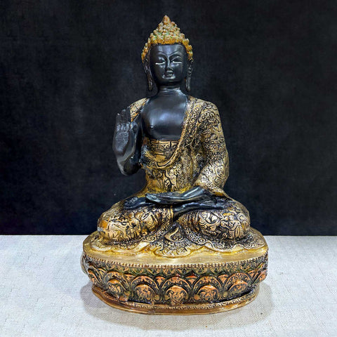 13-inch Brass Buddha Statue in Sitting Pose β Majestic and Serene, perfect for meditation spaces, home decor, or spiritual gifting. India's Largest Puja Accessories Brand - Satvik No. 1 Brass Idol Collection