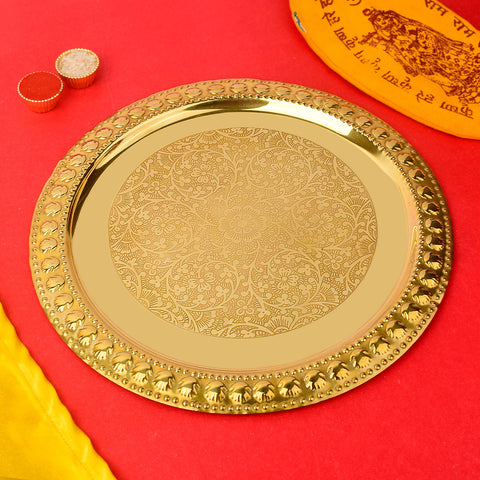 10-11 Inch brass butter puja thali with smooth traditional finish, ideal for aarti and Hindu religious ceremonies Indiaβs Largest Pooja Accessories Brand β www.satvikstore.in