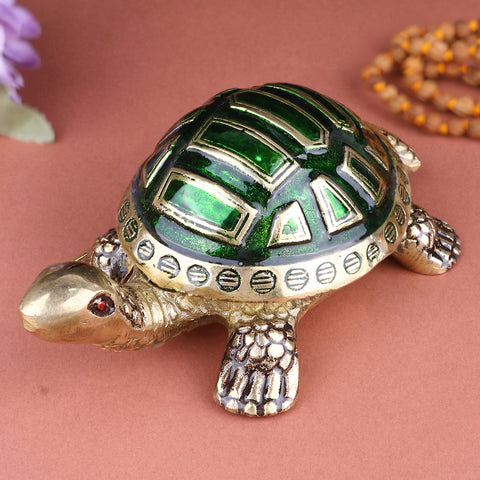 Brass Colored Turtle Large (Green) β A symbol of longevity and prosperity, enhancing energy flow and protection. Indiaβs Largest Pooja Accessories Brand β www.satvikstore.in